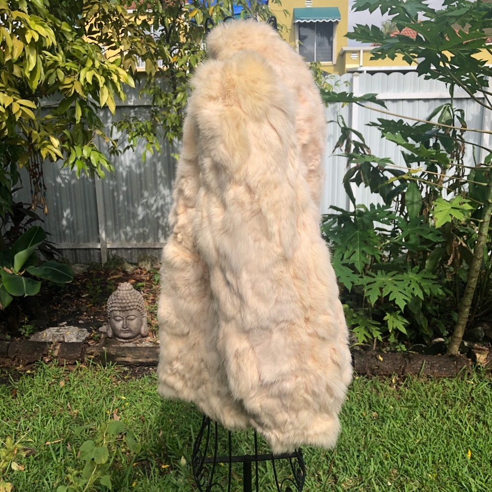 Vintage Beige Off White Rabbit Fur Jacket Coat - Picture 3 of 7